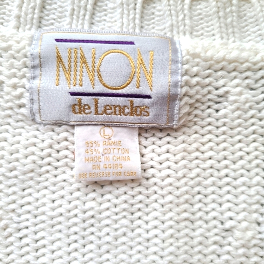 Vtg Floral Grandma Sweater Cottagecore Ninon de Lenclos Handknit Cardigan Large - Picture 2 of 9